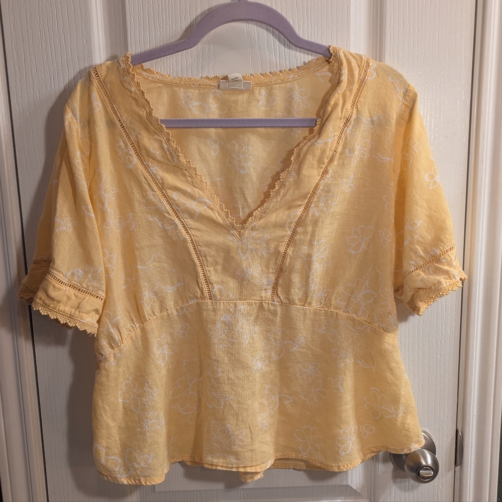 Yellow Floral Deep V Neck Women's Top by a.n.a